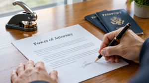Signing a power of attorney before a Texas notary for apostille